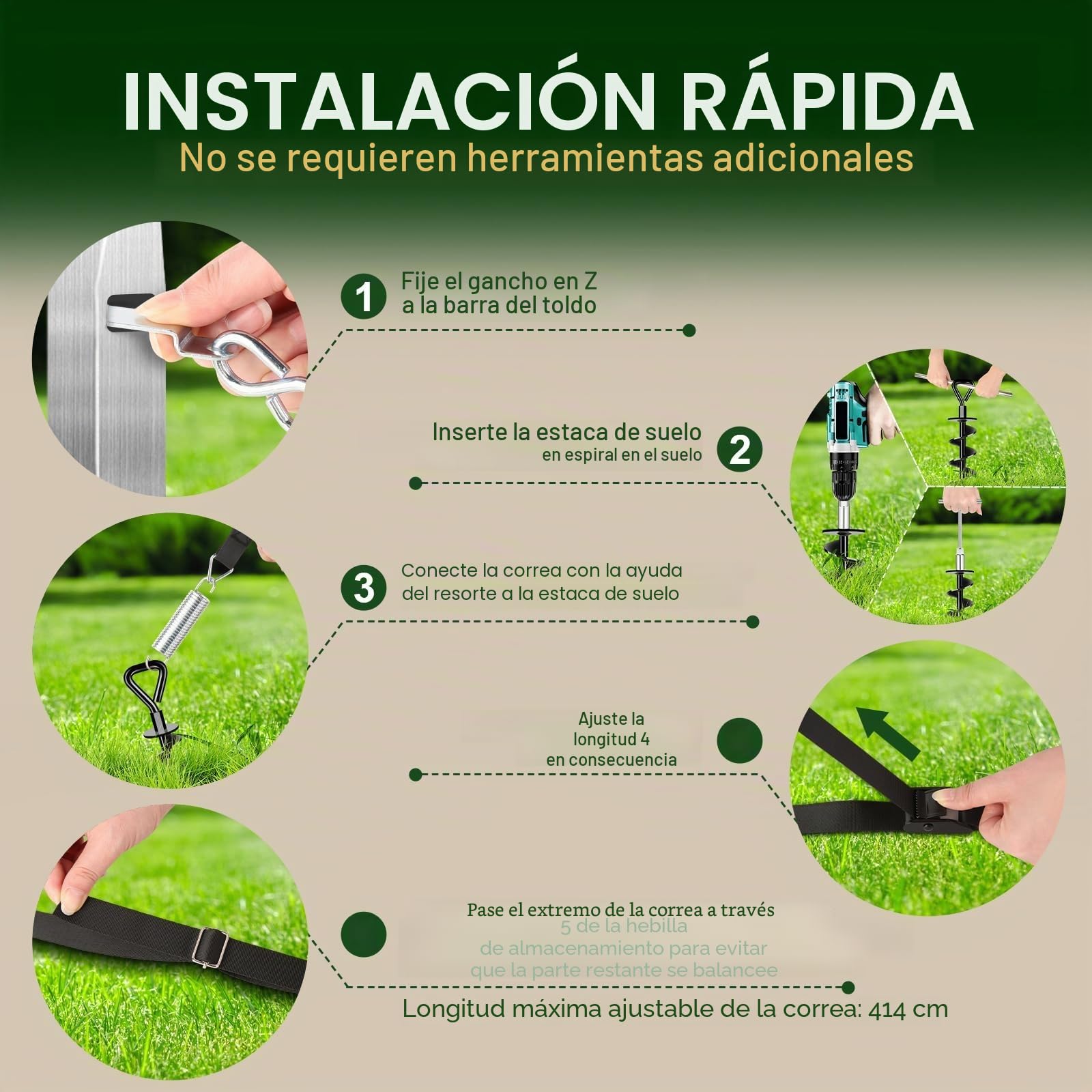 Kit de sujeción para toldos, correas de sujeción para tormentas para Thule Omnistor, toldos de caravanas, protección contra tormentas para toldos de autocaravanas con anclajes de suelo premium de 37cm