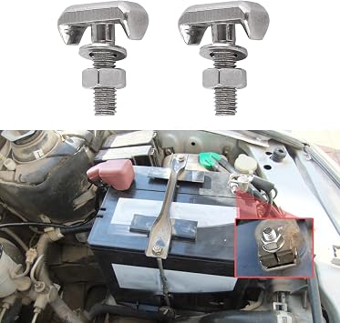 2PCS Battery Terminal T-Bolt Kit, Battery Cable Tensioner Bolt Screw, 19116852 64740 Battery Terminal Bolt Nut Replacement, Compatible with Most Cars, Trucks, SUVs and More