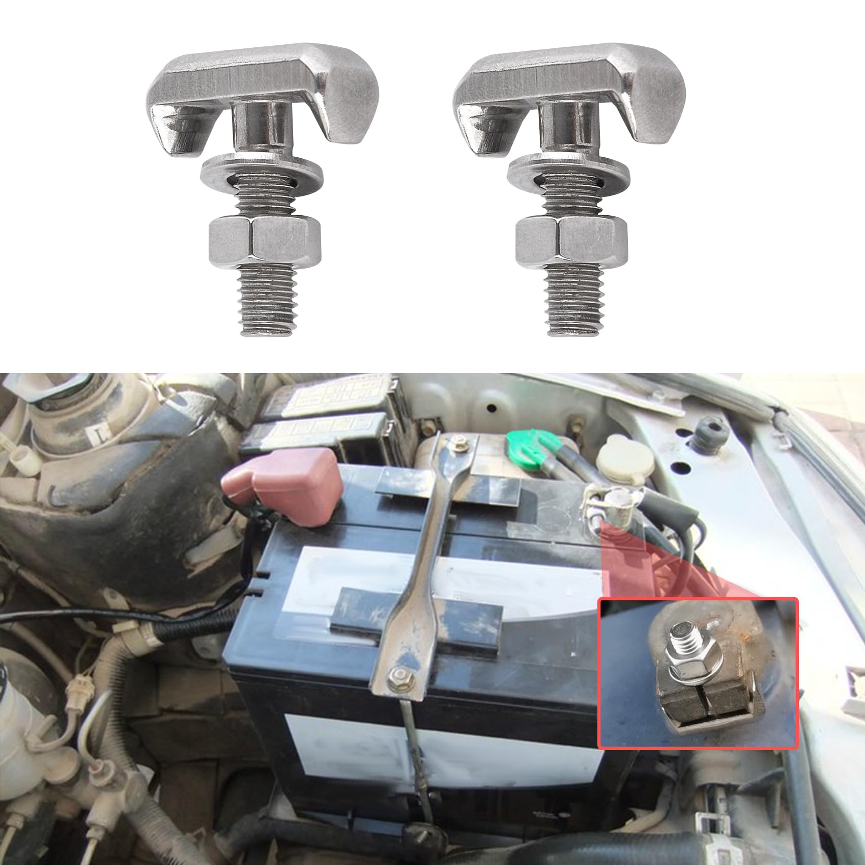 2PCS Battery Terminal Bolt and Nuts, 19116852 64740 Cable Tensioner Screw, Car Accessories T-Bolt Kit Compatible With Chevy GMC 325XI Saturn