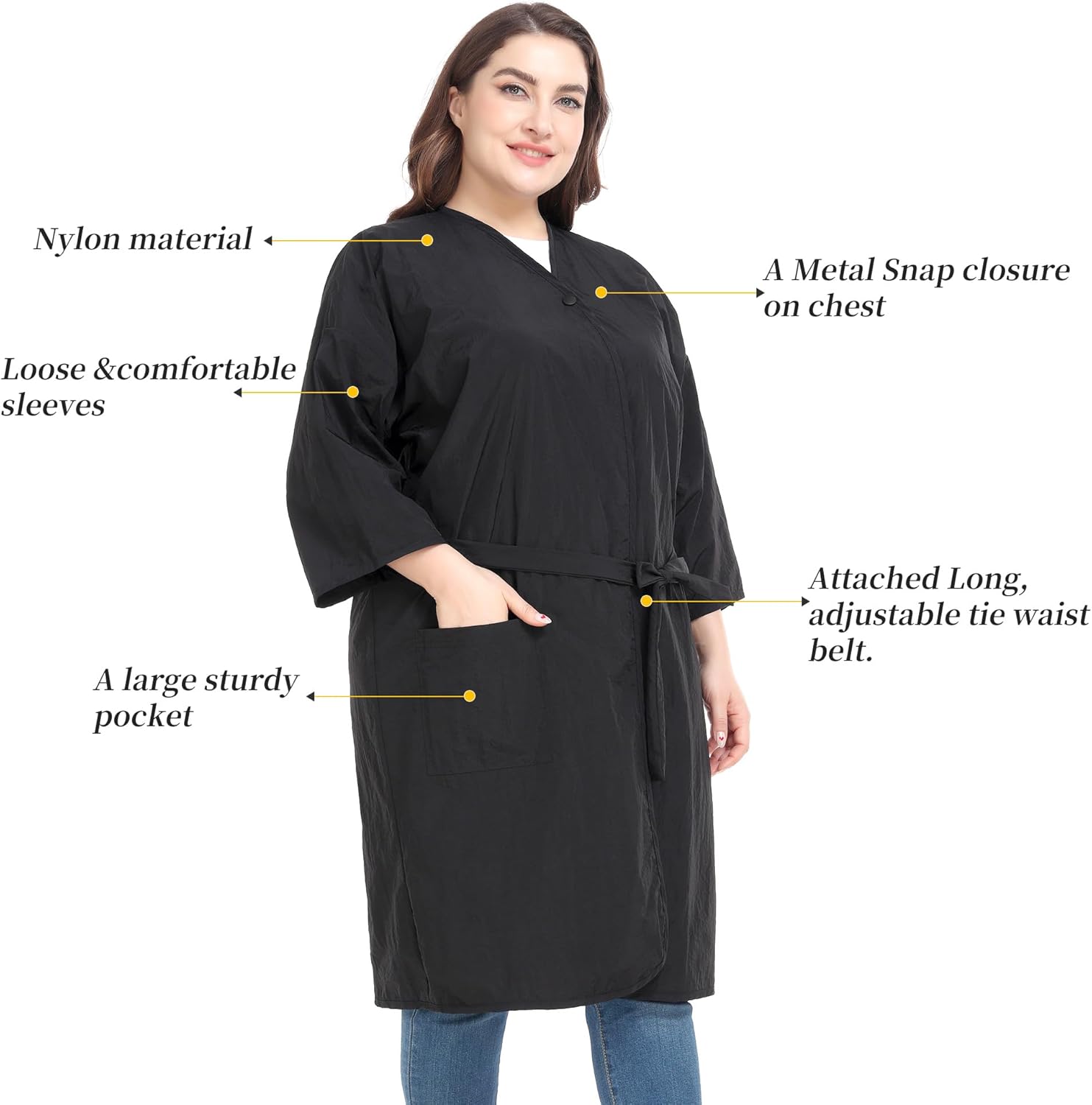 美容室のお客様用ガウンローブケープ、和服向け理容室用スモックで、5つのスナップで留めることが出来ます。