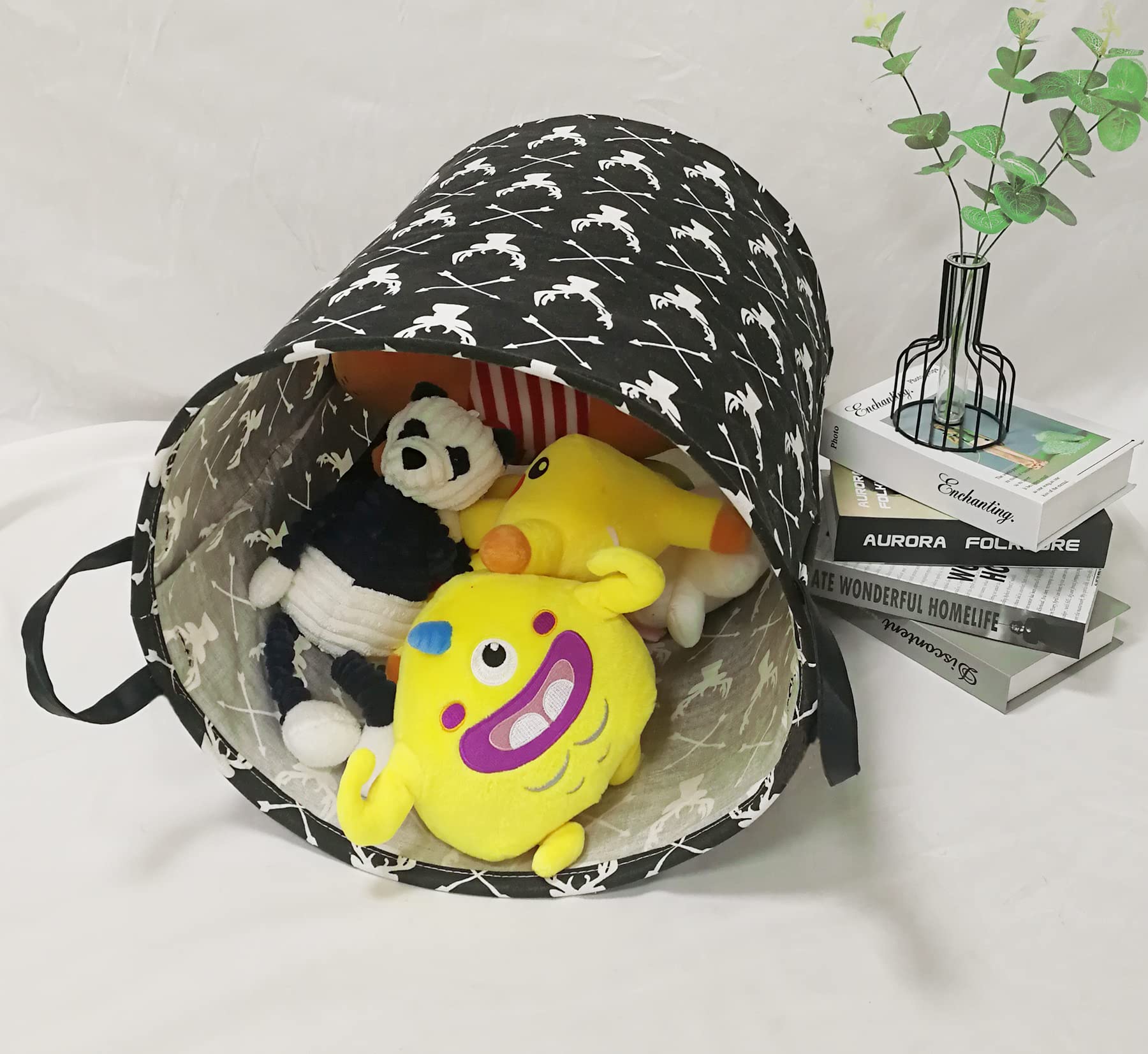 Cesto portabiancheria con stampa di fiori e farfalle, rotondo, per giocattoli, vestiti, cesto portaoggetti pieghevole con manici facili da trasportare, per casa, regalo e camera da letto
