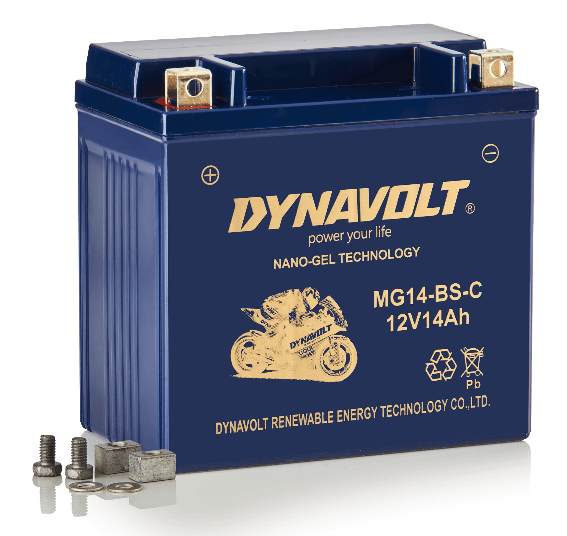 Batería de moto Dynavolt NANO-GEL MG14-BS-C 12V 14Ah 315A, reemplaza YTX14-BS, Dimensiones: 150x86x145mm, Batería de moto de gel sin mantenimiento y a prueba de fugas