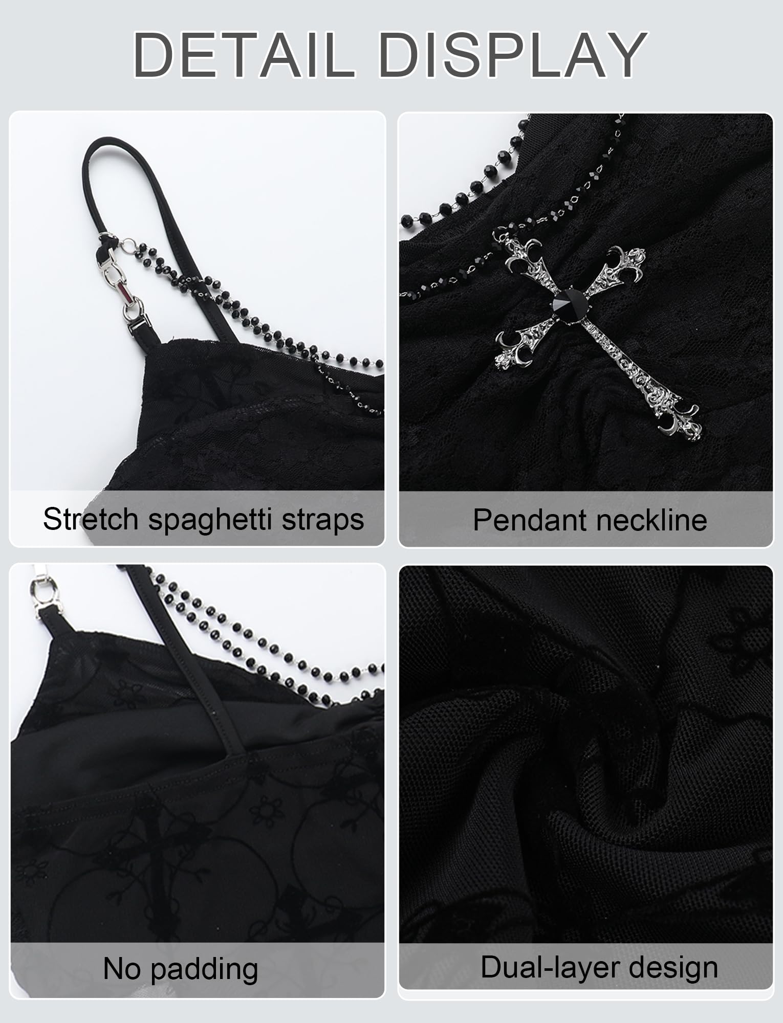 Top gotico da donna con pizzo estivo sexy top top crop canotta party Y2K Emo Halloween S-L