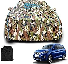 AUTOBIRSA Waterproof Car Body Cover Compatible for Maruti Ertiga with Mirror Pocket and Antenna Pocket, Triple Stitched (Jungle Print with Blue Piping Design)