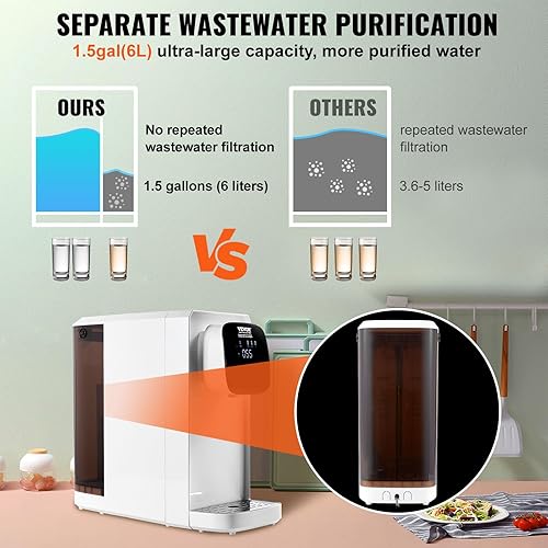 Miniatura 3 de VEVOR Sistema de ósmosis inversa Filtro de agua para encimera, purificador de agua portátil para el hogar, agua purificada del grifo, 21 pura para