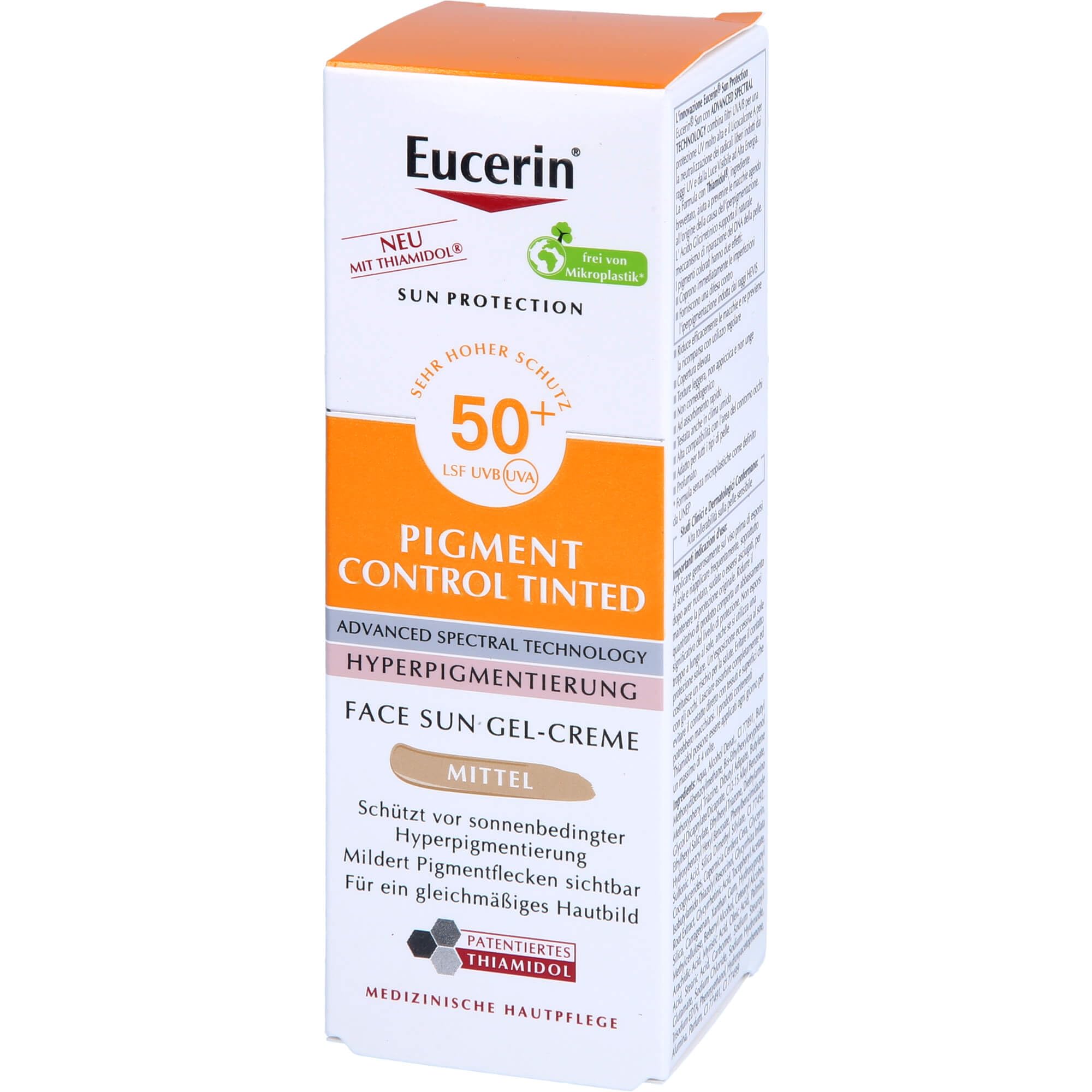 Eucerin Pigment Control Tinted Face Sun Gel-Creme LSF 50+ getönter Sonnenschutz gegen Pigmentflecken Mittel, 50 ml Kremowa