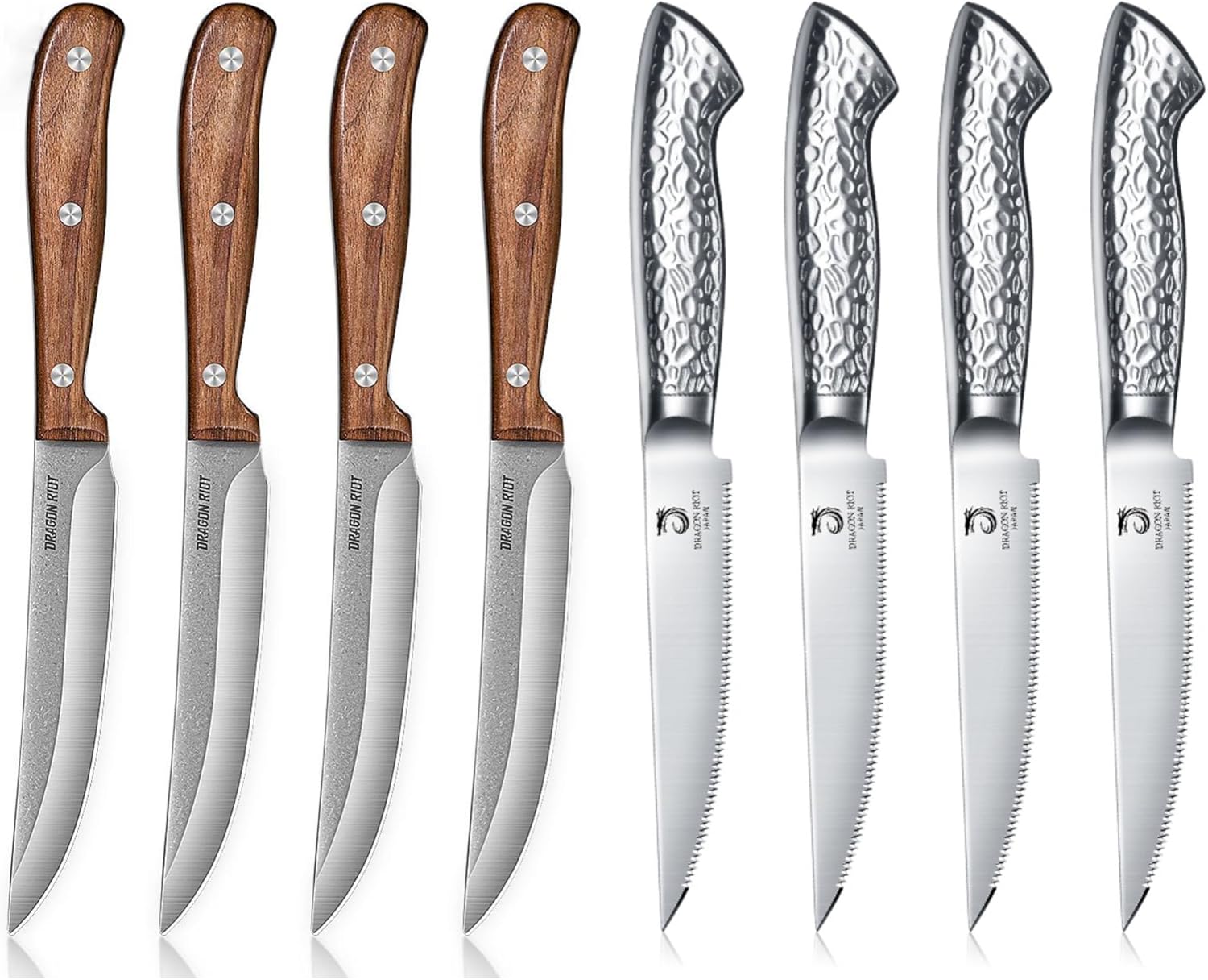 DRAGON RIOT Steak Knives Set of 8 Steak Knife Set Japanese Stainless Steel Dinner Knife Diswasher Safe Steak Knives with Box