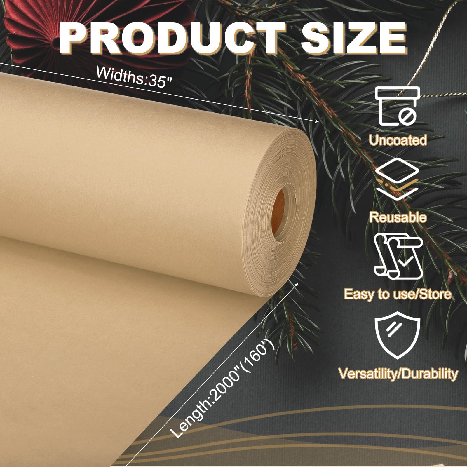 PATIKIL Papier Cadeau Papier d'Emballage 90cm x 50M 80 GSM Marron