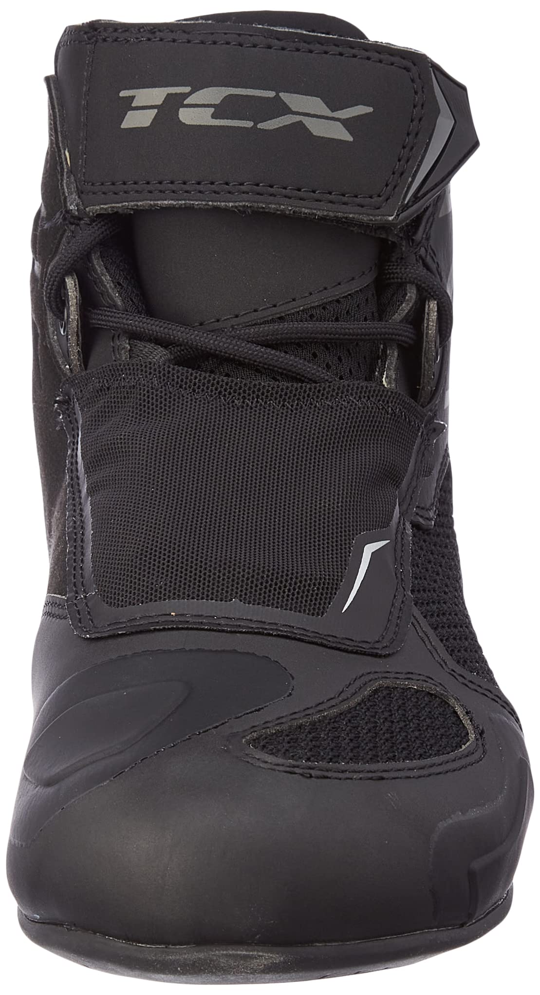 TCX - R04D AIR, Scarpe da Moto Uomo, Traspirabili e Versatili, Tomaia in Mesh con Rivestimento Hot-Melt, Chiusura con Lacci e Velcro, Nero/Grigio