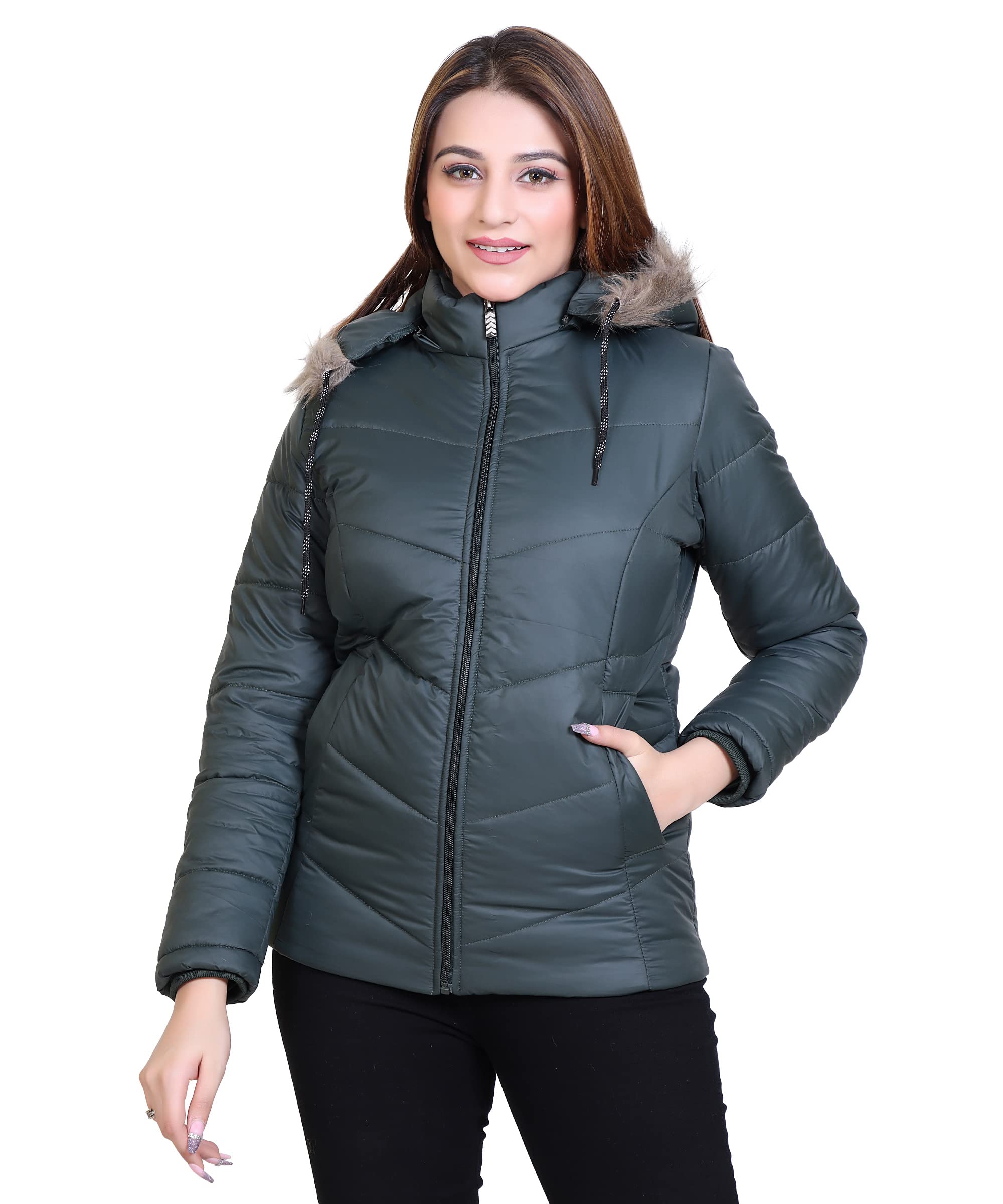Brazo Women's Winter Puffer Jacket with Detachable Fur Hood, Quilted Jacket, Multiple Colors, Full Zip Closure, Side Pockets, Regular Fit-picture-39