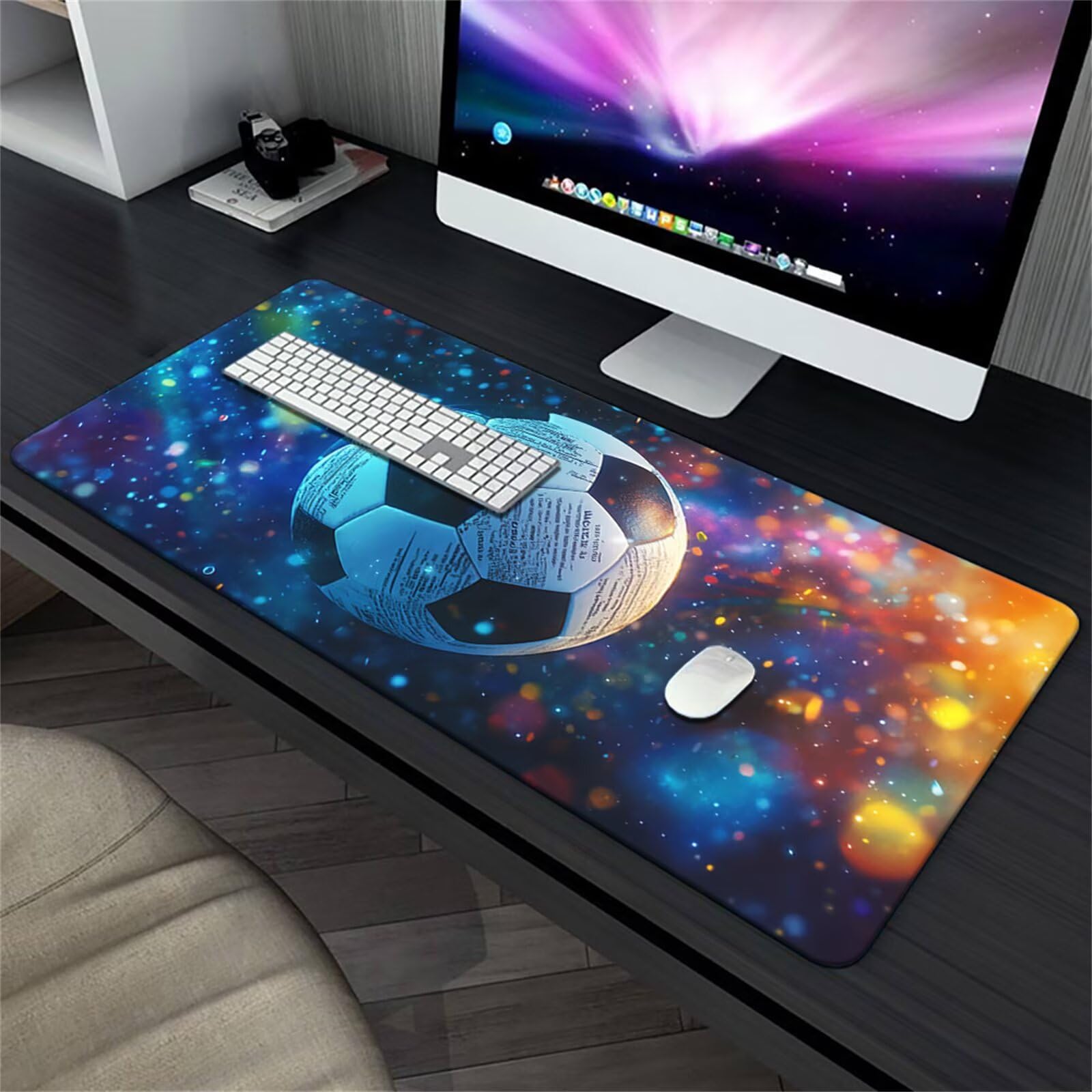 Grand Tapis de Souris de Jeu 1000x500x2 mm Mouse Pad Gaming Football Coloré Tapis de Bureau Antidérapant avec Bords Cousus pour Bureau, Études, Gamer