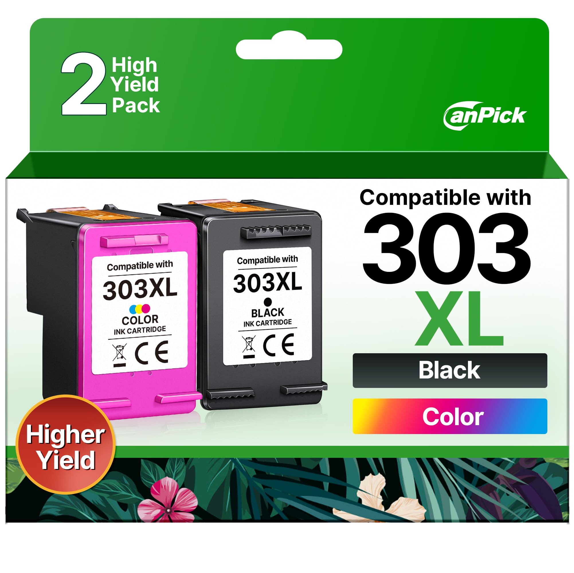 CanPick 303 XL Druckerpatronen Multipack Ersatz für HP 303 Druckerpatronen Schwarz und Farbe für HP 303XL für HP Envy Photo 6230 Patronen 7830 6232 6220 7134 6234 Tango X (Schwarz Farbe 2-Pack)