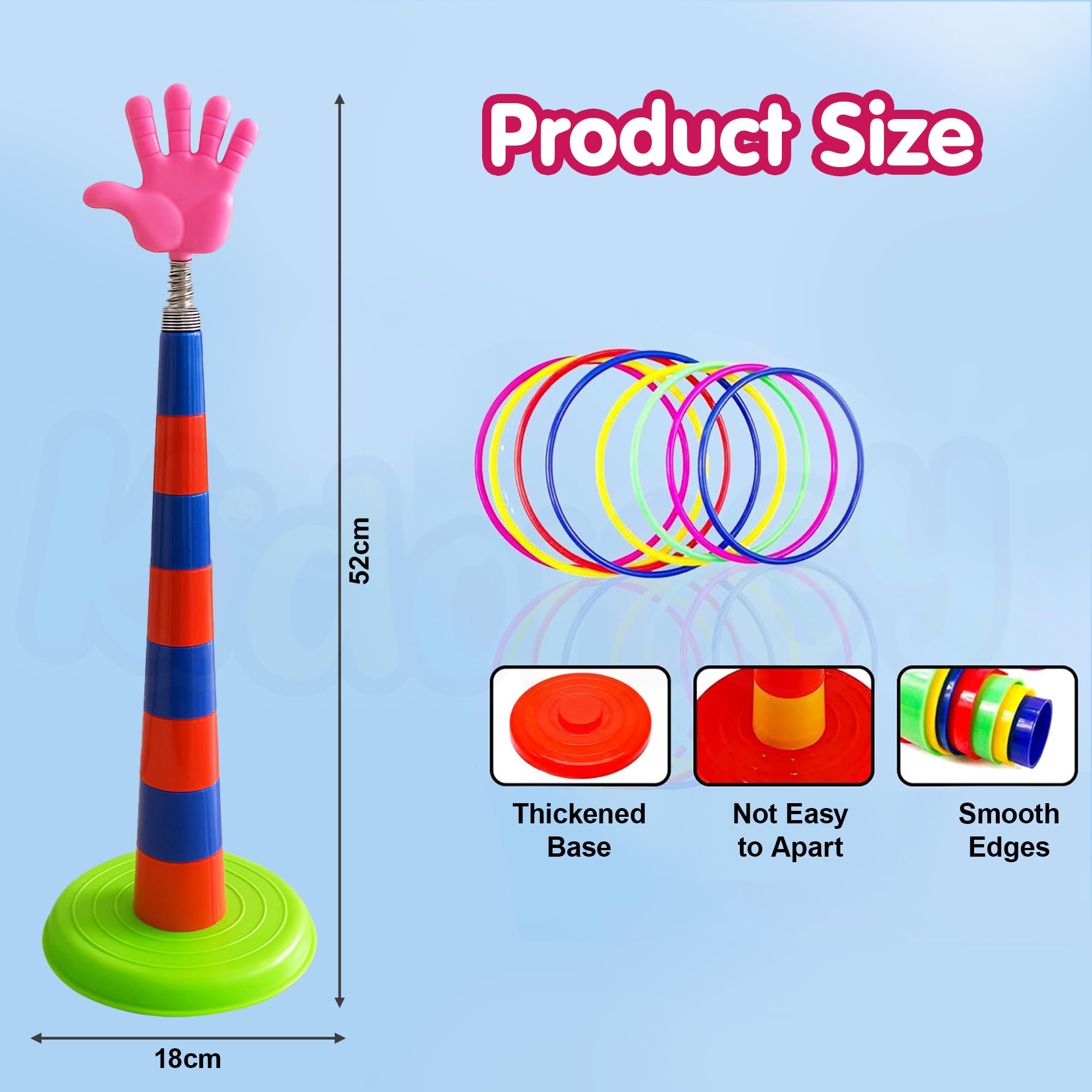 Kidology Ring Toss Game for Kids – Indoor Educational Toy for Color Recognition, Outdoor Motor Skills & Fun Play Set | Stackable Target with Hand Topper | Safe BPA-Free Ring Toss Game 2