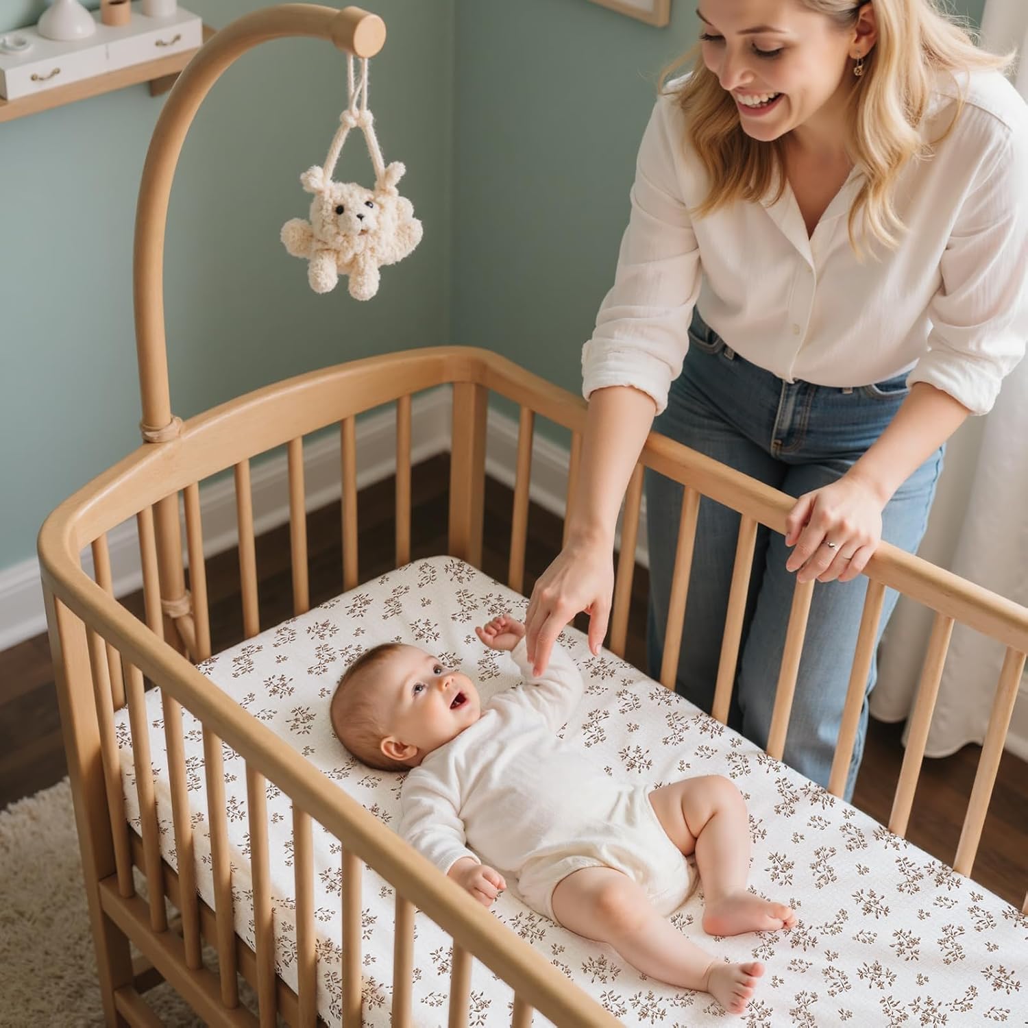 Baby Bassinet Sheets TPU Waterproof 2 Pack Soft Muslin Bedside Bassinet Mattress Sheets with Bottom Elastic Band for Baby Boy Girls Unisex Fit Hourglass Oval and Rectangle, Brown Flowers - Image 2