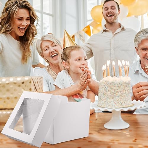 Miniatura 6 de SATINIOR 38 cajas de pastel de 10 x 10 x 8 pulgadas de alto para tartas de nivel, cajas blancas para hornear con tapa transparente para ventana,