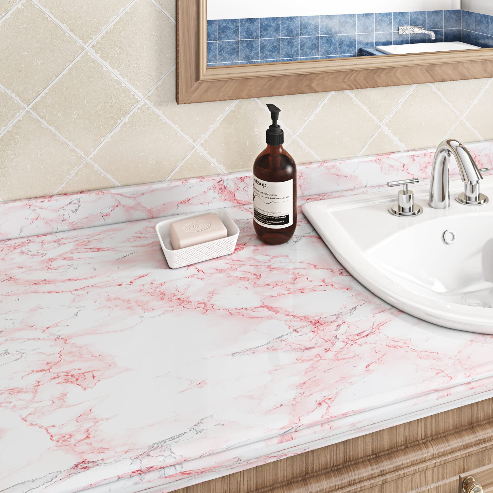 Livelynine 15.8x394" Marble Pink Contact Paper Peel and Stick ...