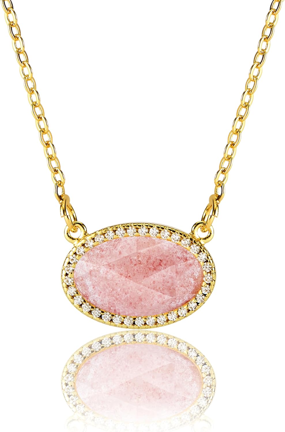14K Gold Plated Pendant Necklace for Women Oval Cut Gemstone Crystal Pendant Necklaces Birthday Gifts for Women Mom Wife Friends