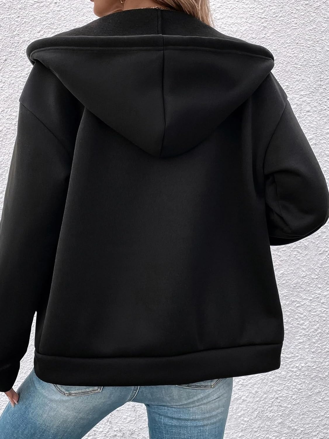 Women's Trench Coat Casual Drop Shoulder Drawstring Zipper Hooded Jacket Long Sleeve Classic Overcoat