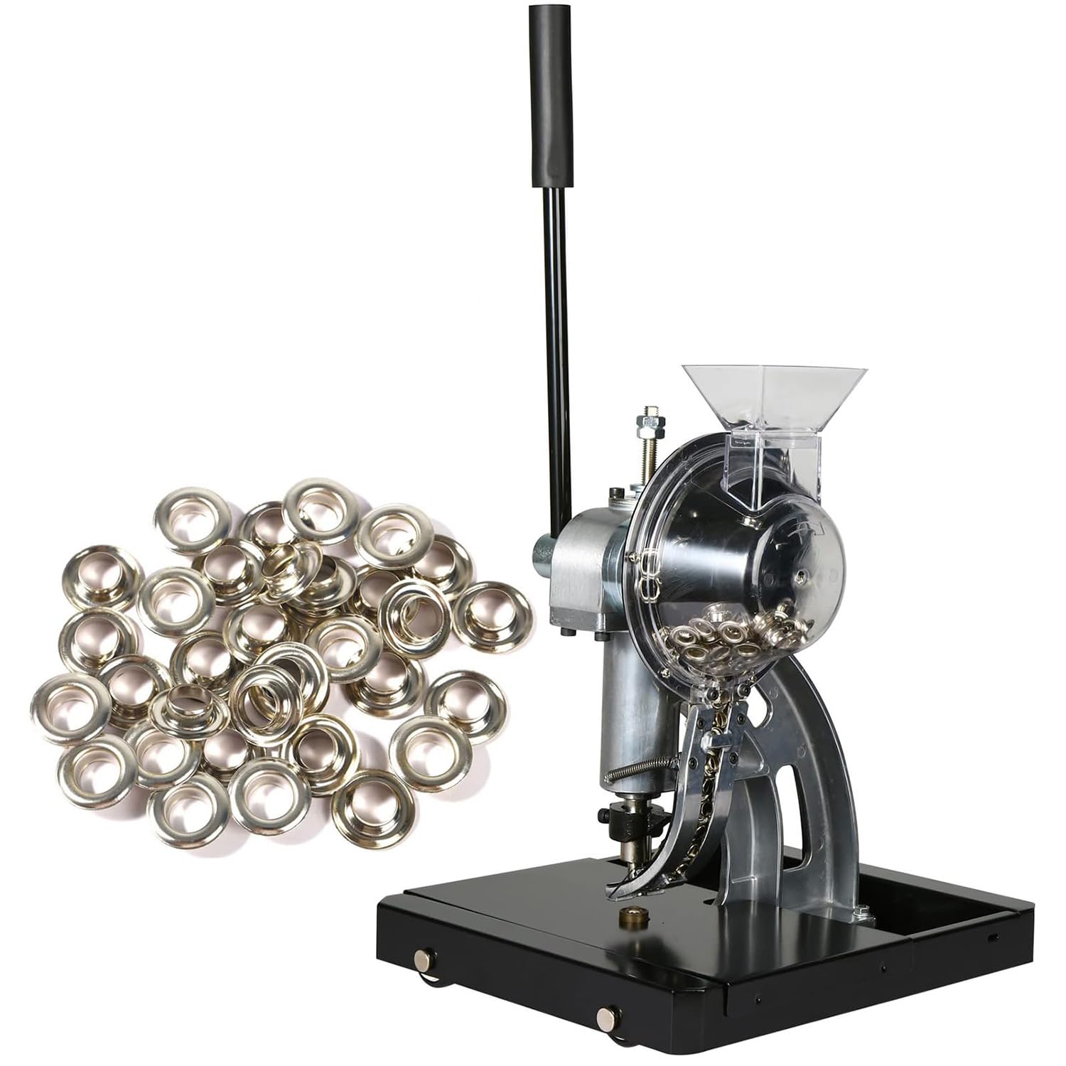 Máquina de ojales, prensa manual semiautomática con ruedas móviles, herramienta de perforación y ajuste de ojales para carteles, carteles, pancartas (compatible con 6/10/12 mm)