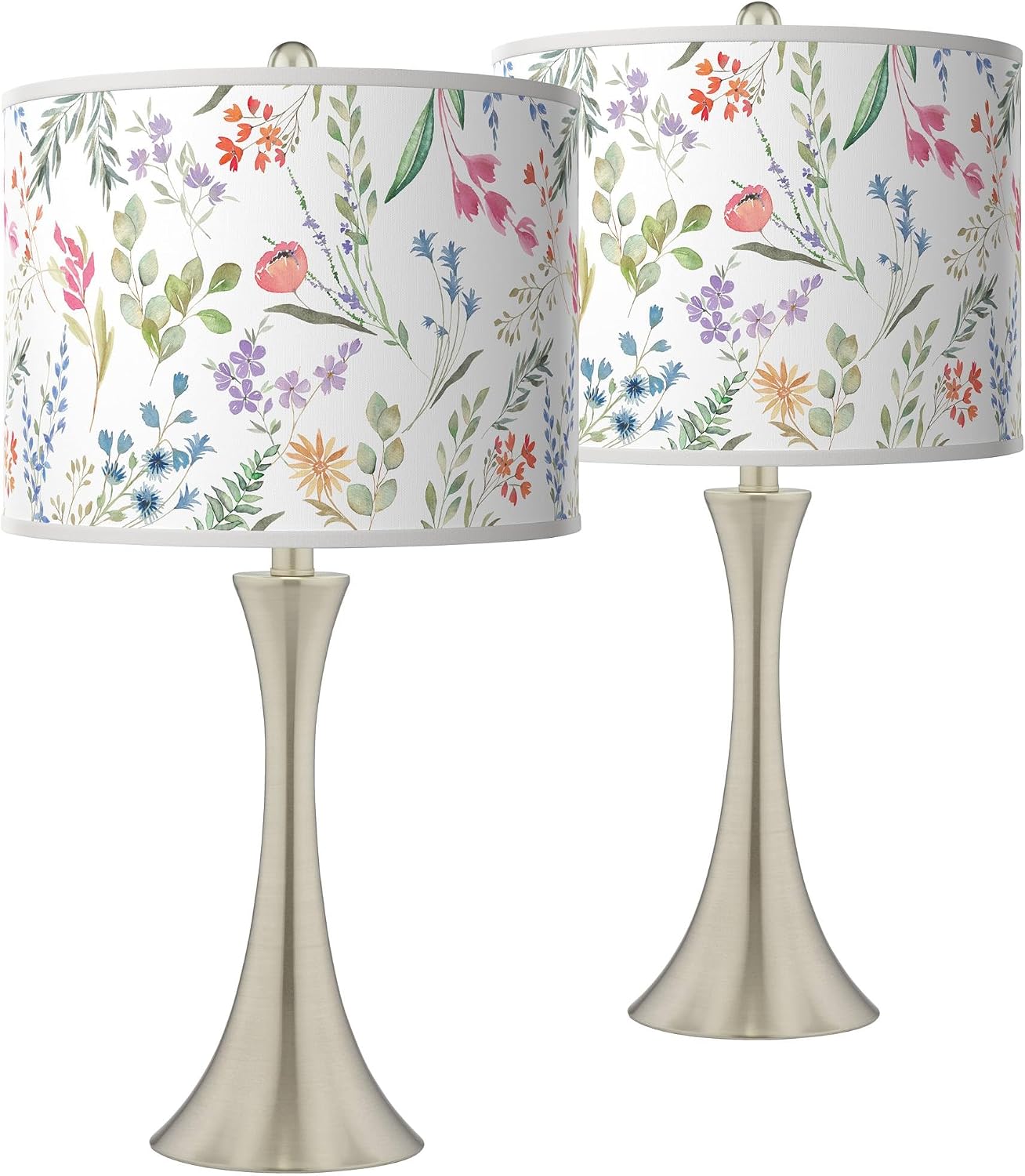 Giclee Glow Spring's Joy Trish Brushed Nickel Touch Table Lamps Set of 2 with Print Shade