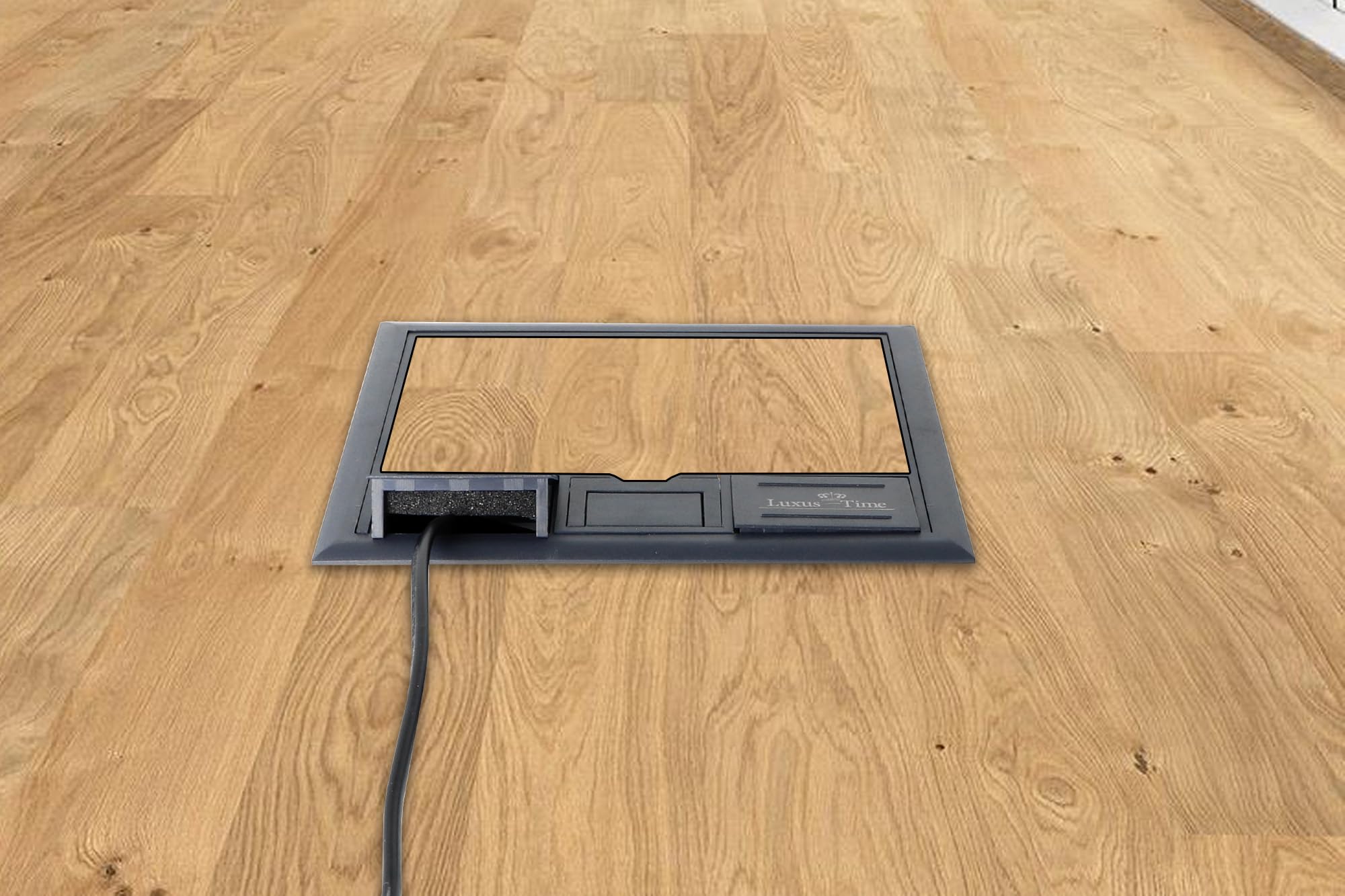 Caja de plástico para depósito de suelo, IP20, 3 enchufes Schuko VDE + 2 enchufes de red, listo para instalar, caja de suelo, tapa retráctil, suelo hueco Luxus-Time