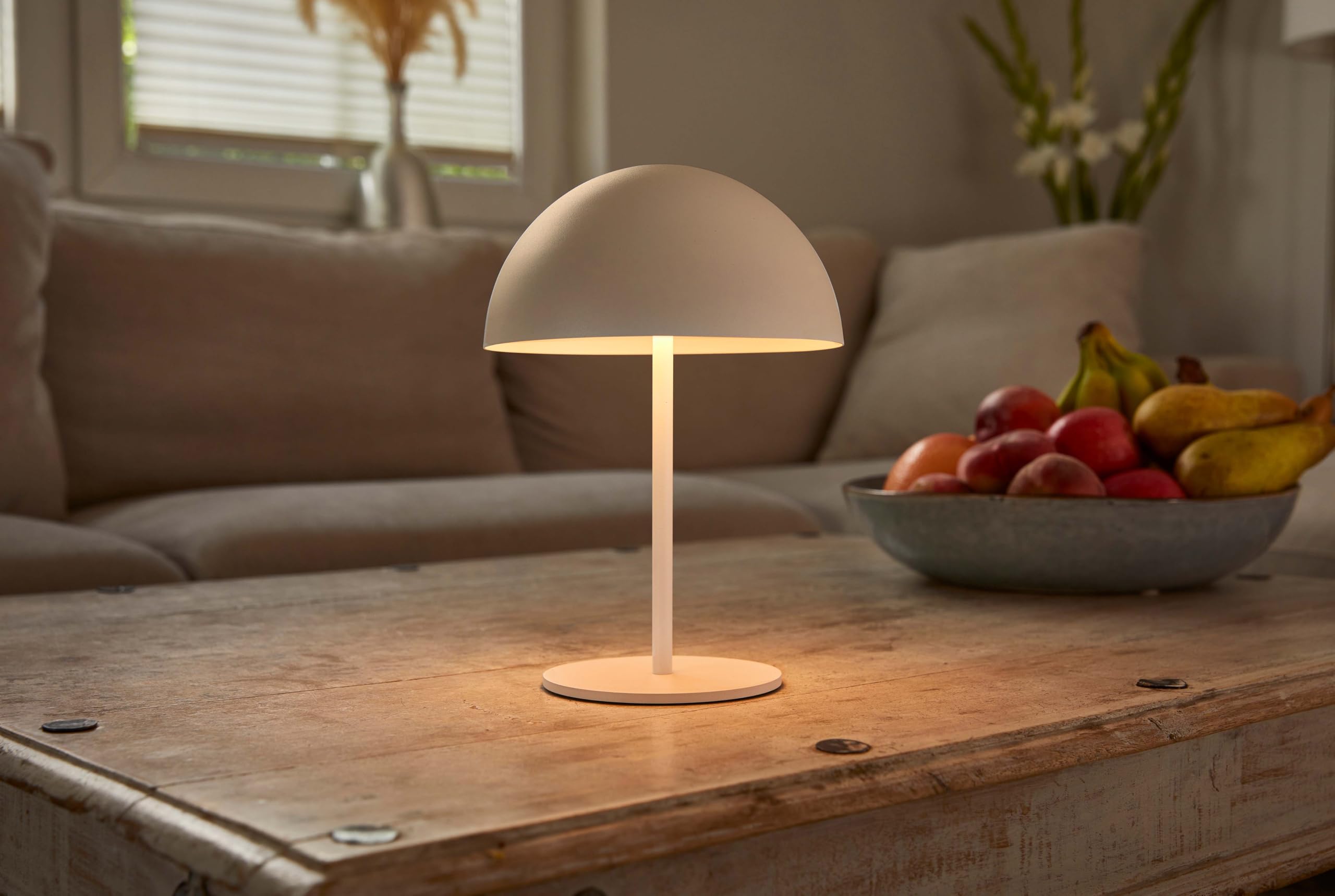 Northpoint LED Metall Akku Tischlampe in Pilzform 28cm hoch Touch-Schalter Outdoor Lampenschirm Terassenleuchte Beige