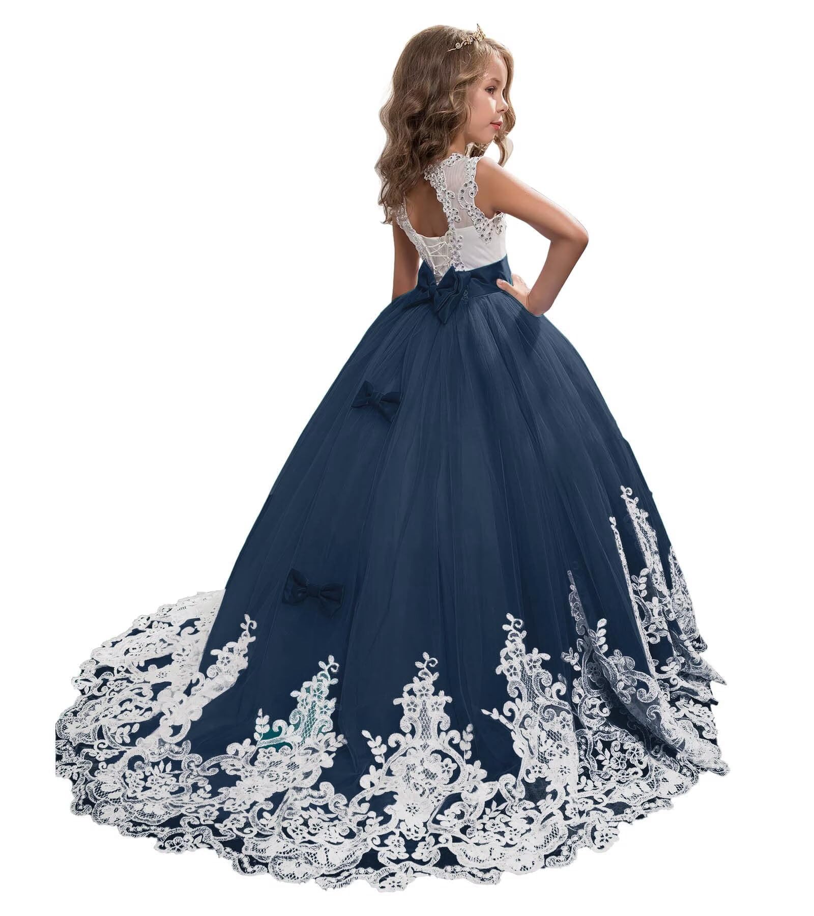 Spitze Applique Blumenmädchen Kleider Puffy Prinzessin Pageant Kleider für Kinder Tüll Ballkleid