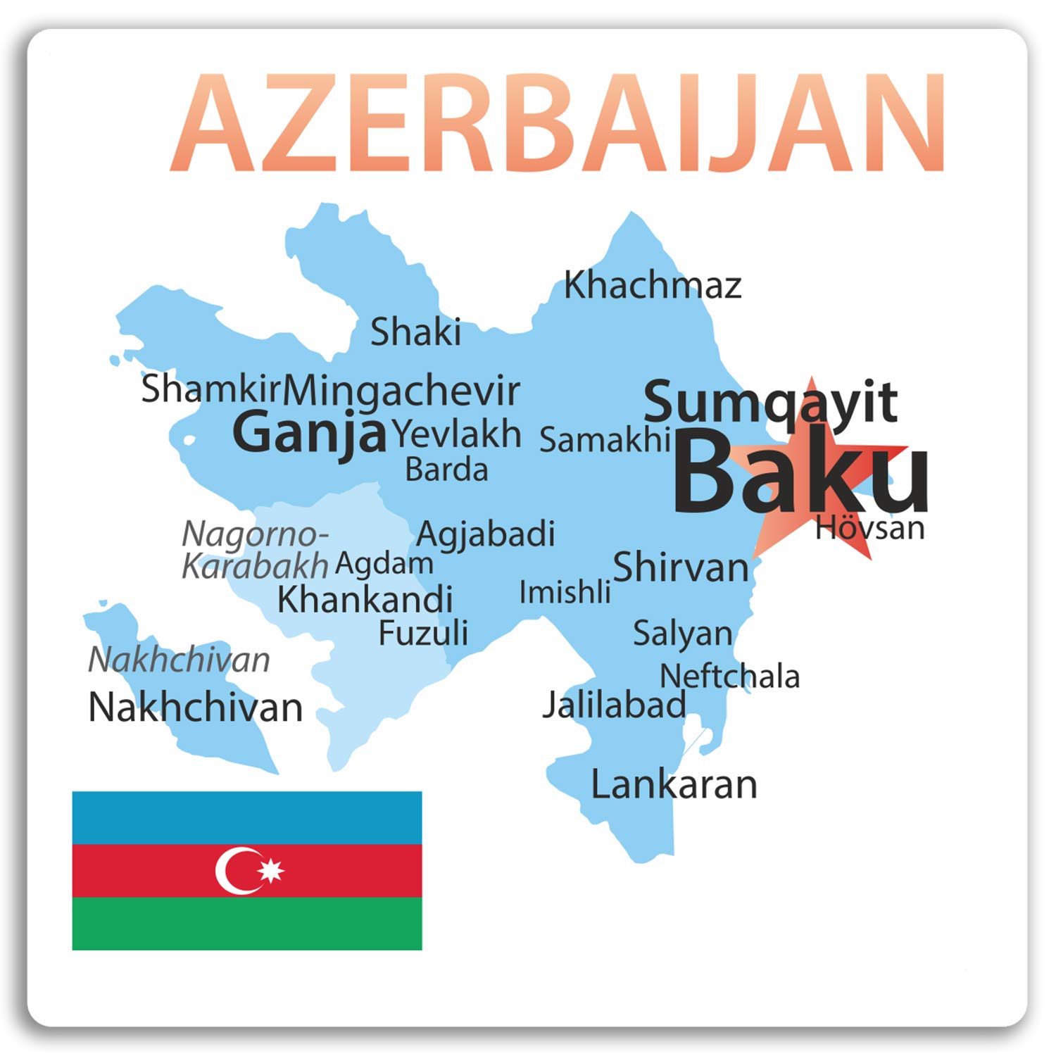 Destination Vinyl Ltd Multicolor 2 X 10Cm Azerbaijan Map Vinyl Stickers - Travel Sticker Laptop Luggage #17214 (10Cm Tall)
