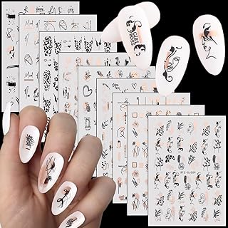 Rose Gold Nail Art Stickers, Holographic 3D Nail Self-Adhesive Sticker Design, Flowers Leaf Leopard Print Abstract Face Lines Nail Art Decals Supplies for Women Manicure Decorations Transfer Decal