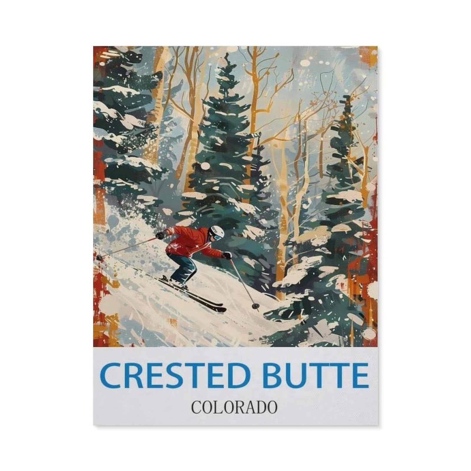 BEAYODKP 5D DIY Diamond Painting kit，Crested Butte Colorado Vintage Travel Poster Ski，Round Resin Diamond Cross Stitch, Home Decoration Gift（30 x 40 cm/11.81 x 15.74 inches）-CI99