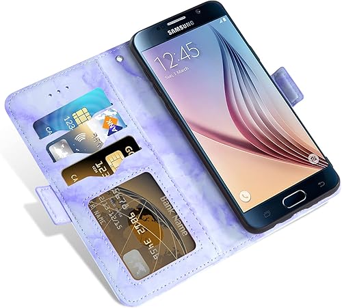 Miniatura 10 de Asuwish Funda compatible con Samsung Galaxy S6 y protector de pantalla de vidrio templado, ranura para tarjeta celular, soporte de mármol, cartera