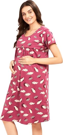 AV2 Women Cotton Printed Maternity Nursing &amp; Feeding Relaxed Fit Nighty- 3151
