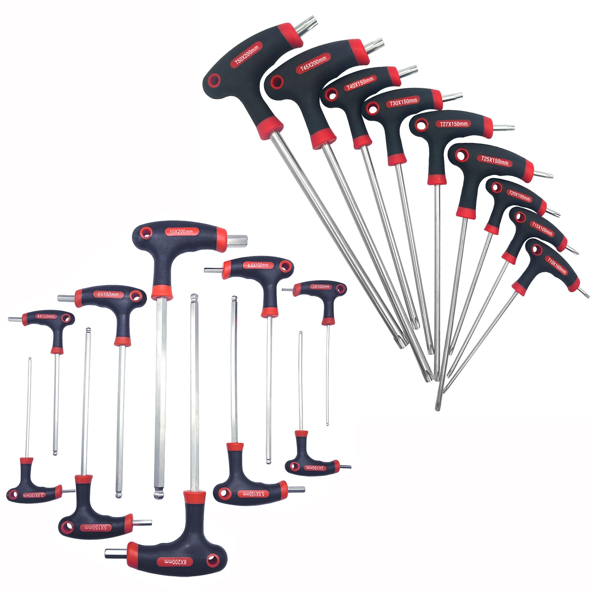 KEWAYO 19 Pieces Hex Allen Key Wrench Set, 10pcs 2-10mm Ball End Hex Key, 9pcs T10-T50 Torx Hex Allen Key, T-Type Handle Hand Tool, for Bike Pedal Handlebar Disc Brake Mount Repair