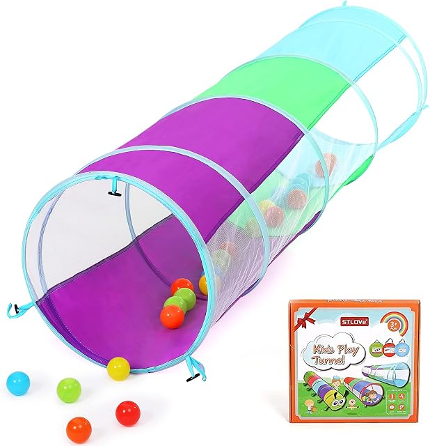 Kids Play Tunnel, STLOVe Tent for Toddler, 70.9*18.1 in Pop Up Crawl Tunnel Toy for Baby Infant ChildrenDogCat, Collapsible Gift for Boy and Girl Play Tunnel Indoor and Outdoor Game, Colorful Tunnel