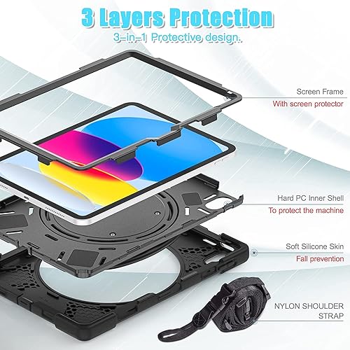 Vista 7 de Funda para iPad (A16) de 11 pulgadas 2025, Aslo para iPad 10 de 10.9 pulgadas 2022, funda resistente a prueba de golpes, soporte giratorio, soporte