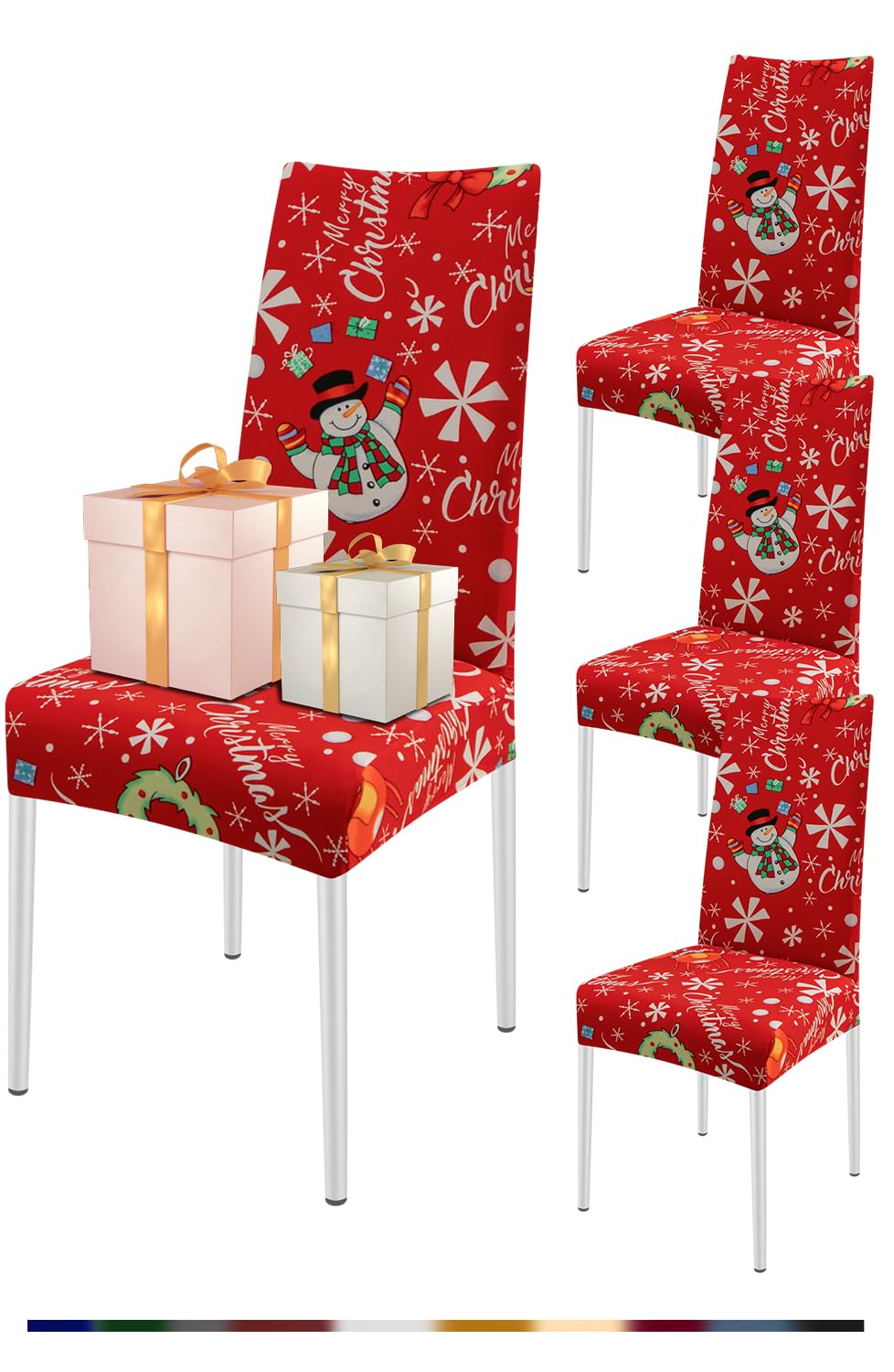 FIGOOO Fundas Sillas de Comedor Navideñas Pack 4 Fundas para Sillas Ajustables Licra Cubiertas para Sillas Extraíbles Funda Decorativa Navideña para Sillas(Copos de Nieve,4pcs)