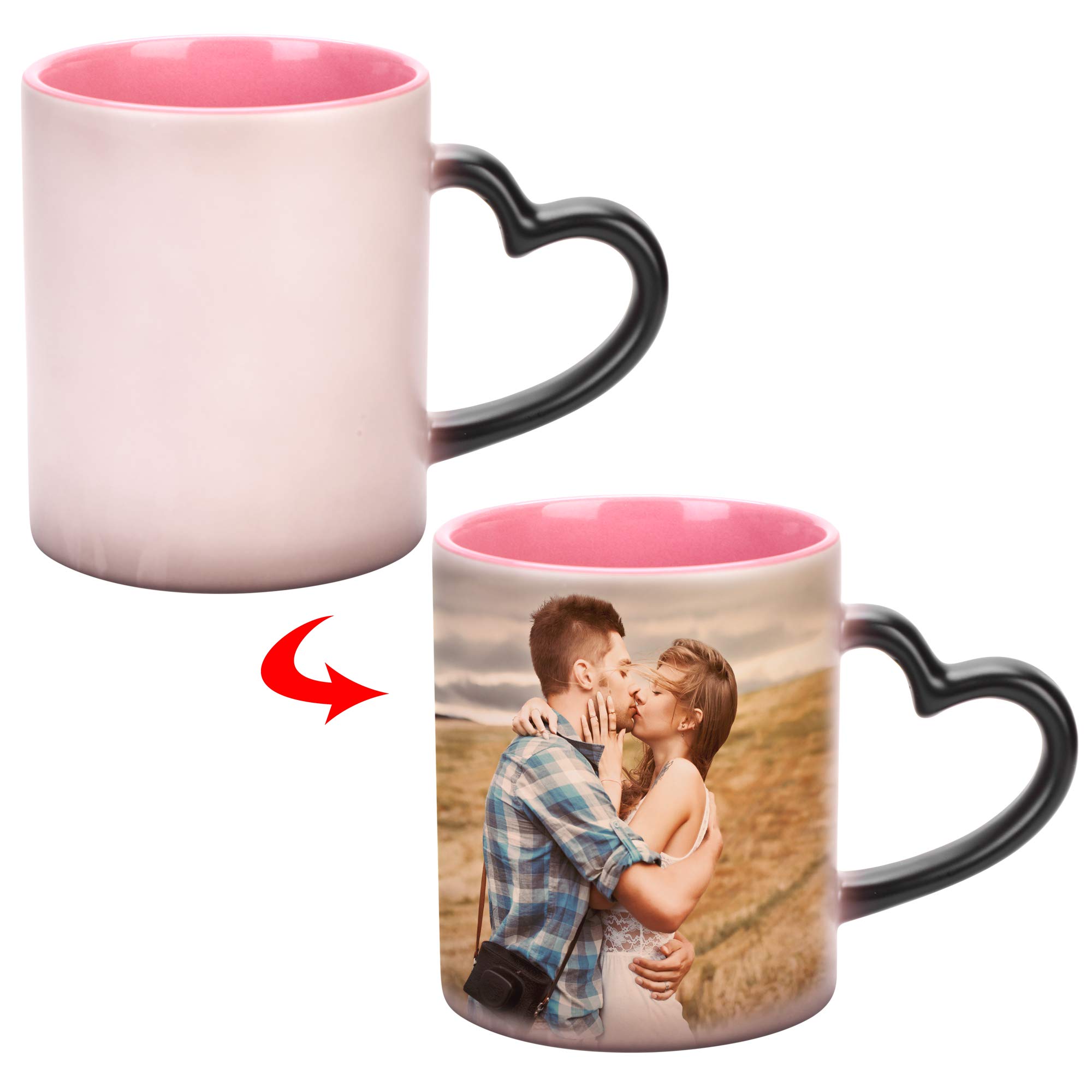 Tazza Magica Personalizzata In Ceramica Con Manico A Cuore - Cambia Colore Con Il Calore, Regalo Fai Da Te Con Foto E Testo, Tazza Per Caffè E Tè