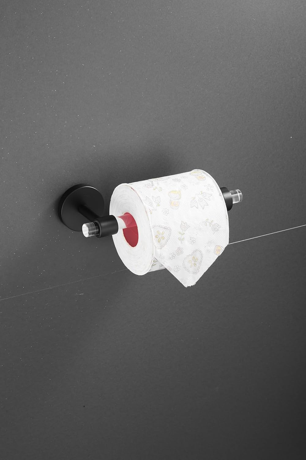 Black Acrylic Bathroom Accessories Set, Including a Wall-Mounted Towel bar, Towel Ring, Toilet Paper Holder, and Robe Hook. A 4-Piece Modern Acrylic Bathroom Hardware Fixture Set.