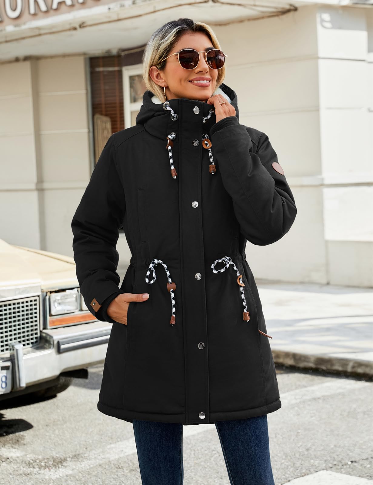 TOMEEK Damen Winterjacke Winter Warm Wintermantel Damen Lang Winterparka mit Teddyfell Gefüttert Kapuzenmantel Mantel Parka Damen-Mäntel Jacke Fleecemantel Skijacke