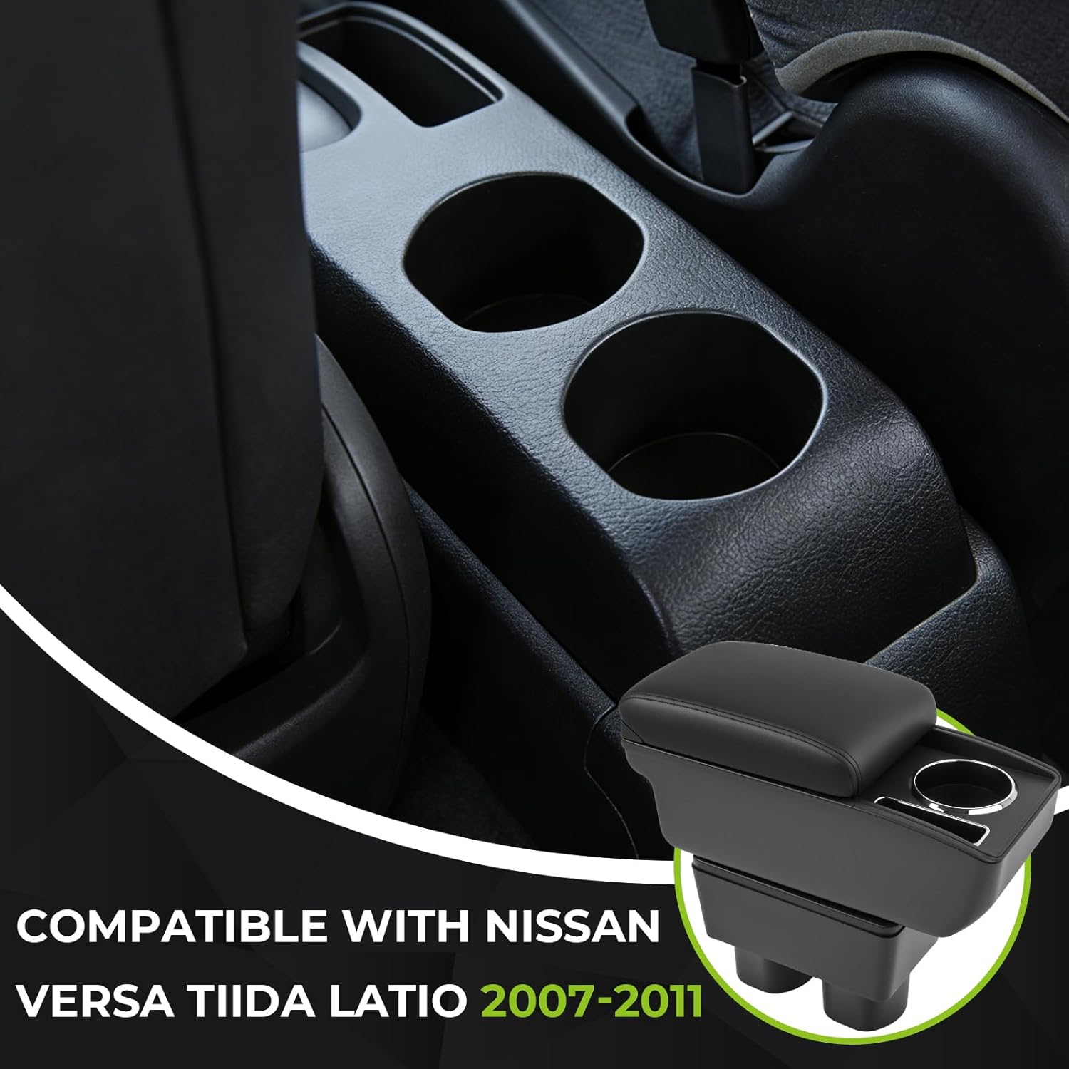 car armrest Storage Box Compatible with Nissan Versa Tiida Latio 2007-2011 Large Capacity Double Layer Leather armrest Box with Cup Holder