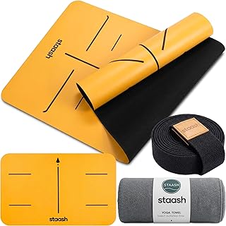 STAASH Premium Yogamatte Set – Rutschfest aus PU & Naturkautschuk (4,5mm) – Inkl. Yoga Handtuch, Gurt & Kniepad – Extra Breit & Lang – Langlebig & Studio Qualität für Damen & Herren