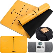 STAASH Premium Yoga Set PU & Natural Rubber Mat + Towel + Strap + Knee Pad Non-Slip Grip, Eco-Friendly, Studio Quality