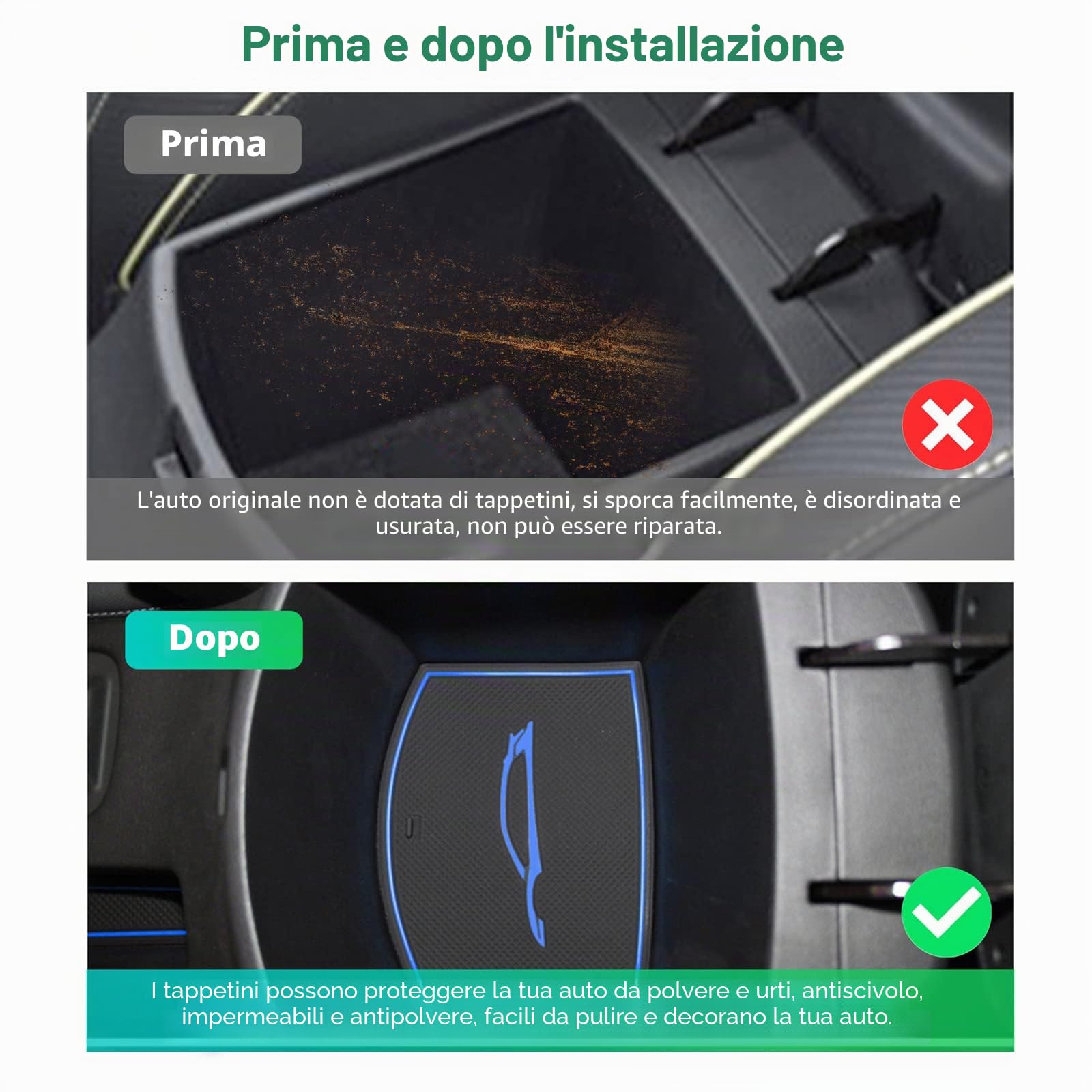 GAFAT Kona/Kona Hybrid 2017-2021 Tappetini in Gomma per Consolle Centrale, Portabicchieri, Cuciture per Porta [Non per Elettriche EV, Non per Nuovo 2022] (Blu)