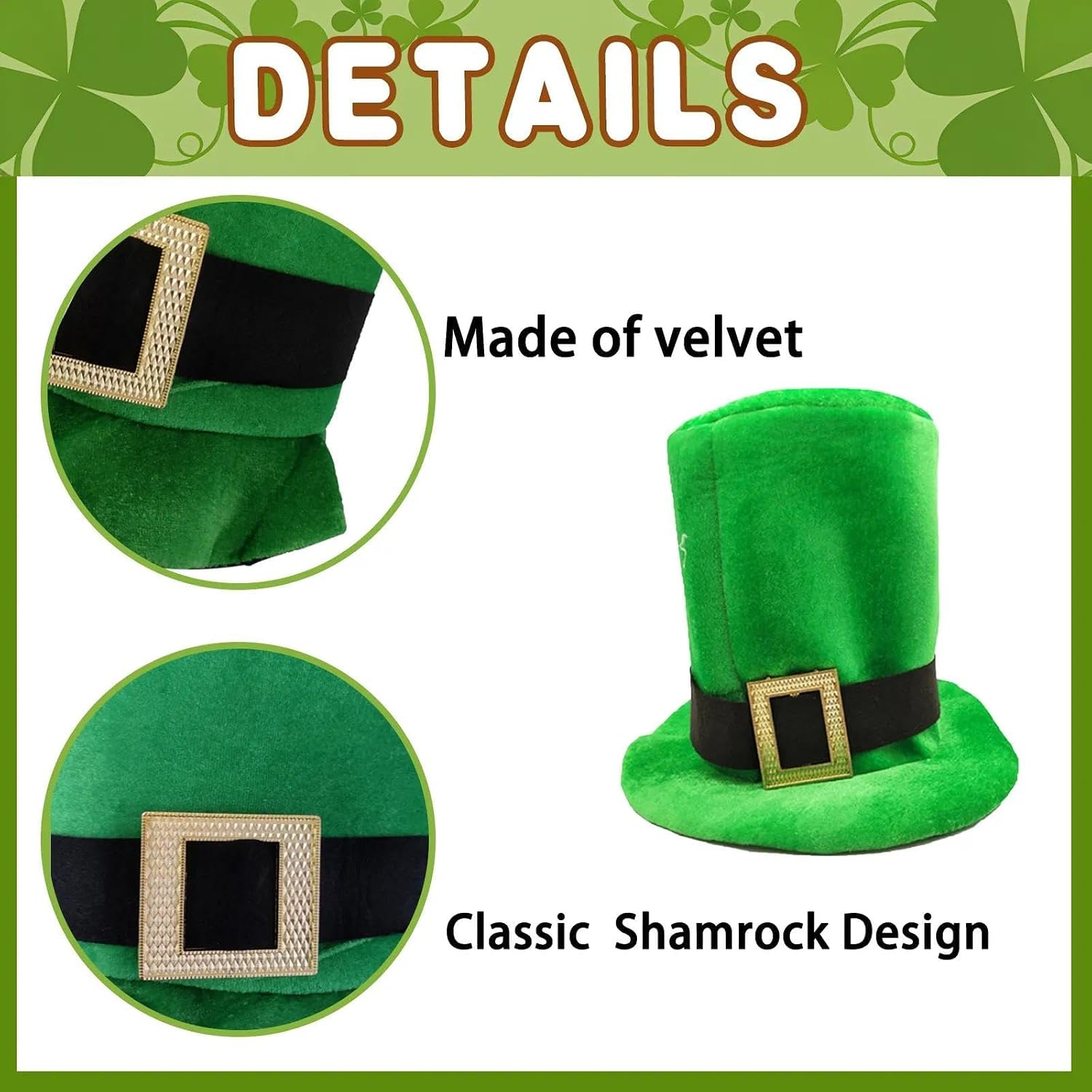 St. Patrick's Day Adult Leprechaun Top Hat, Green Accessories with Ribbon Irish Velvet Costume for Party