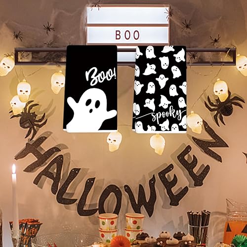 Miniatura 6 de Toalla de cocina de Halloween de 18 x 28 pulgadas, paño de cocina de fantasma blanco y negro, toalla de té de secado a mano para Halloween, hornear,