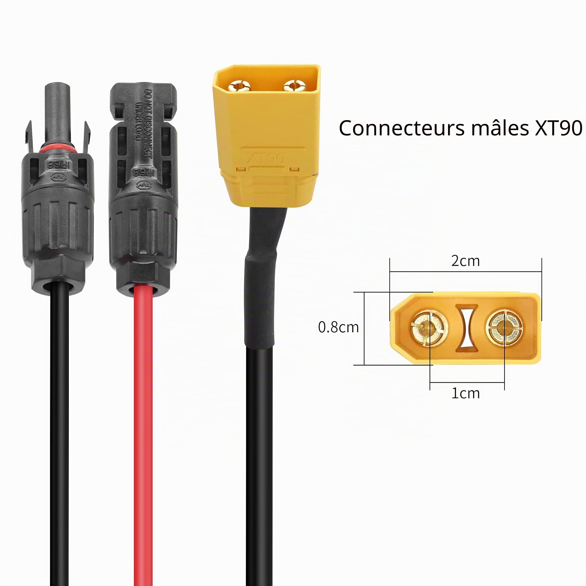 YACSEJAO Connecteur solaire vers XT90 Câble d'extension mâle vers XT90 Câble Chharge solaire pour port d'entrée XT90 Station d'alimentation portable et générateur solaire, 1,8 m