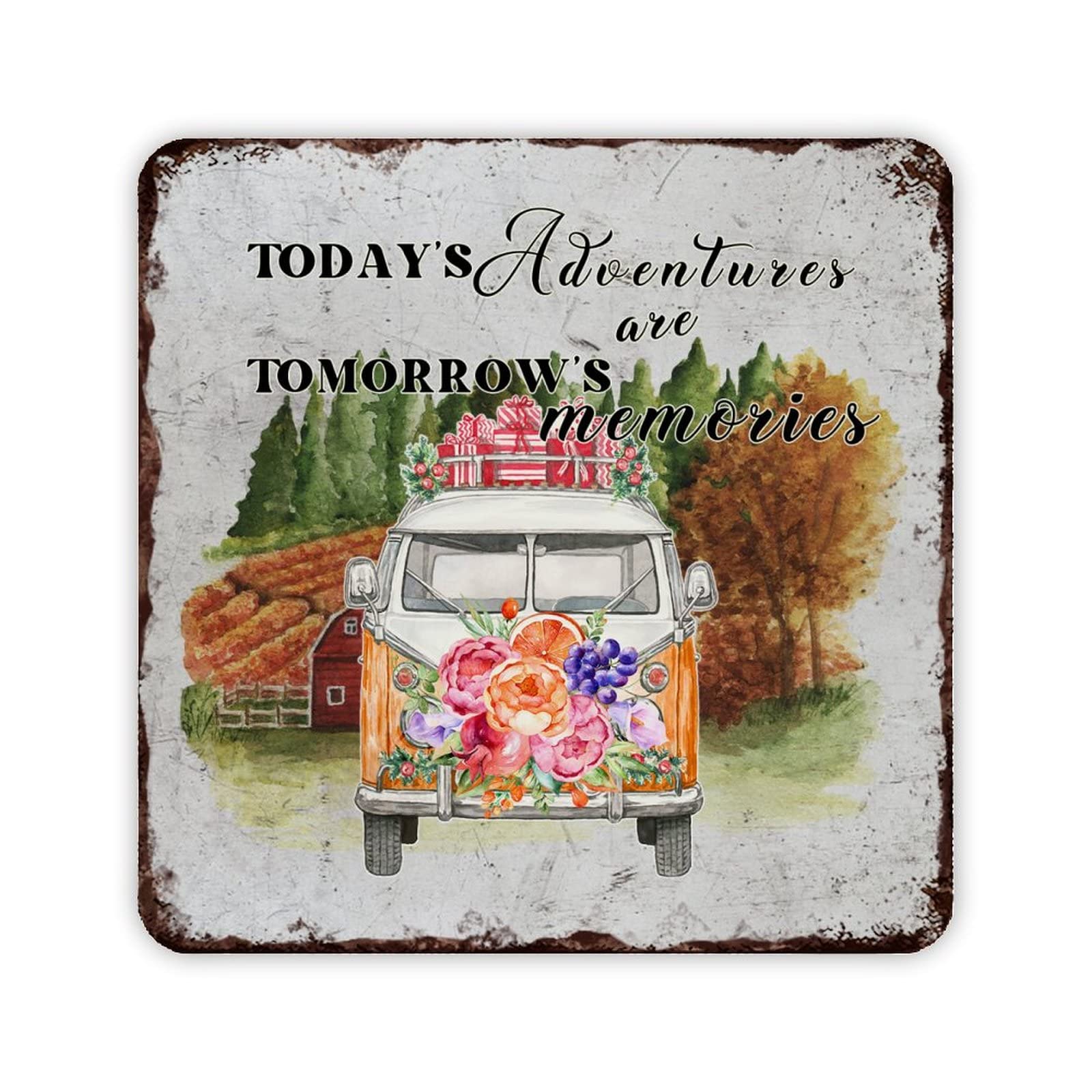 ENEDNATE Aluminum Sign Today's Adventures are Tomorrow's Memories Camping Tin Metal Camping Sign Decor Travel Trailer Funning Camper Accessories 12x12 inch