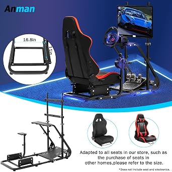 Anman Gaming Simulator Cockpit with Monitor Stand,Not included Wheel Shifter Pedal Seat