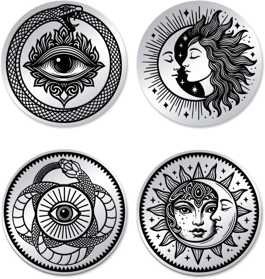 UNICRAFTALE 2Pcs 2 Styles Sun Moon Ouroboros All-Seeing Eye Lucky Coins Stainless Steel Double Sided Snakes All Seeing Eye Challenge Coin Metal Decision Coin for Man Women