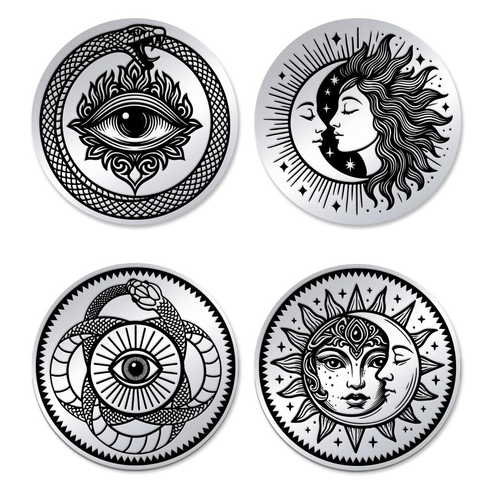 UNICRAFTALE 2Pcs 2 Styles Sun Moon Ouroboros All-Seeing Eye Lucky Coins Stainless Steel Double Sided Snakes All Seeing Eye Challenge Coin Metal Decision Coin for Man Women